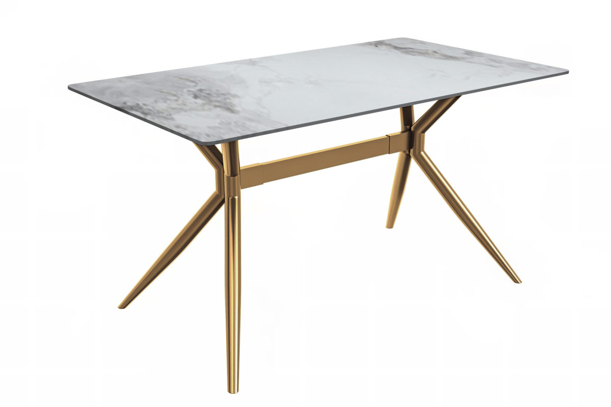 Elega Rectangular Dining Table with Sintered Stone/Glass Rectangular Top and Gold Stainless Steel Base