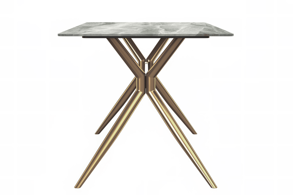 Elega Rectangular Dining Table with Sintered Stone/Glass Rectangular Top and Gold Stainless Steel Base