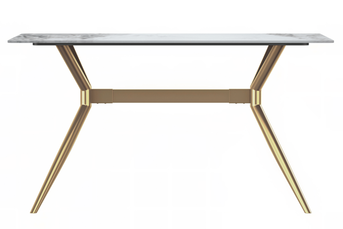 Elega Rectangular Dining Table with Sintered Stone/Glass Rectangular Top and Gold Stainless Steel Base