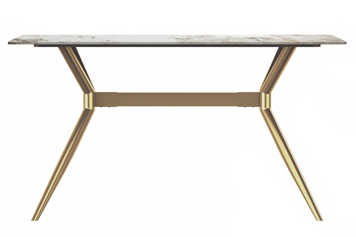 Elega Rectangular Dining Table with Sintered Stone/Glass Rectangular Top and Gold Stainless Steel Base