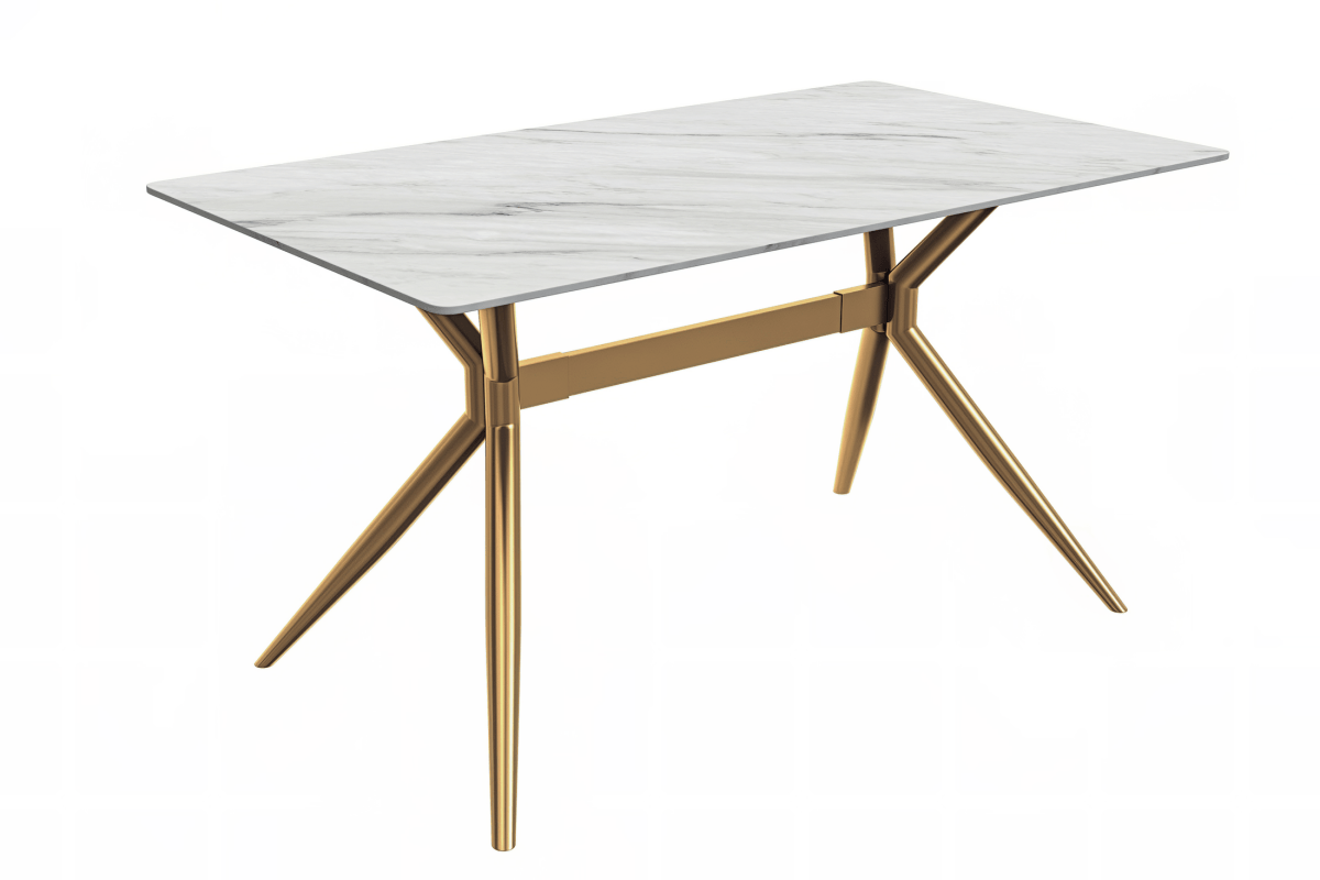 Elega Rectangular Dining Table with Sintered Stone/Glass Rectangular Top and Gold Stainless Steel Base