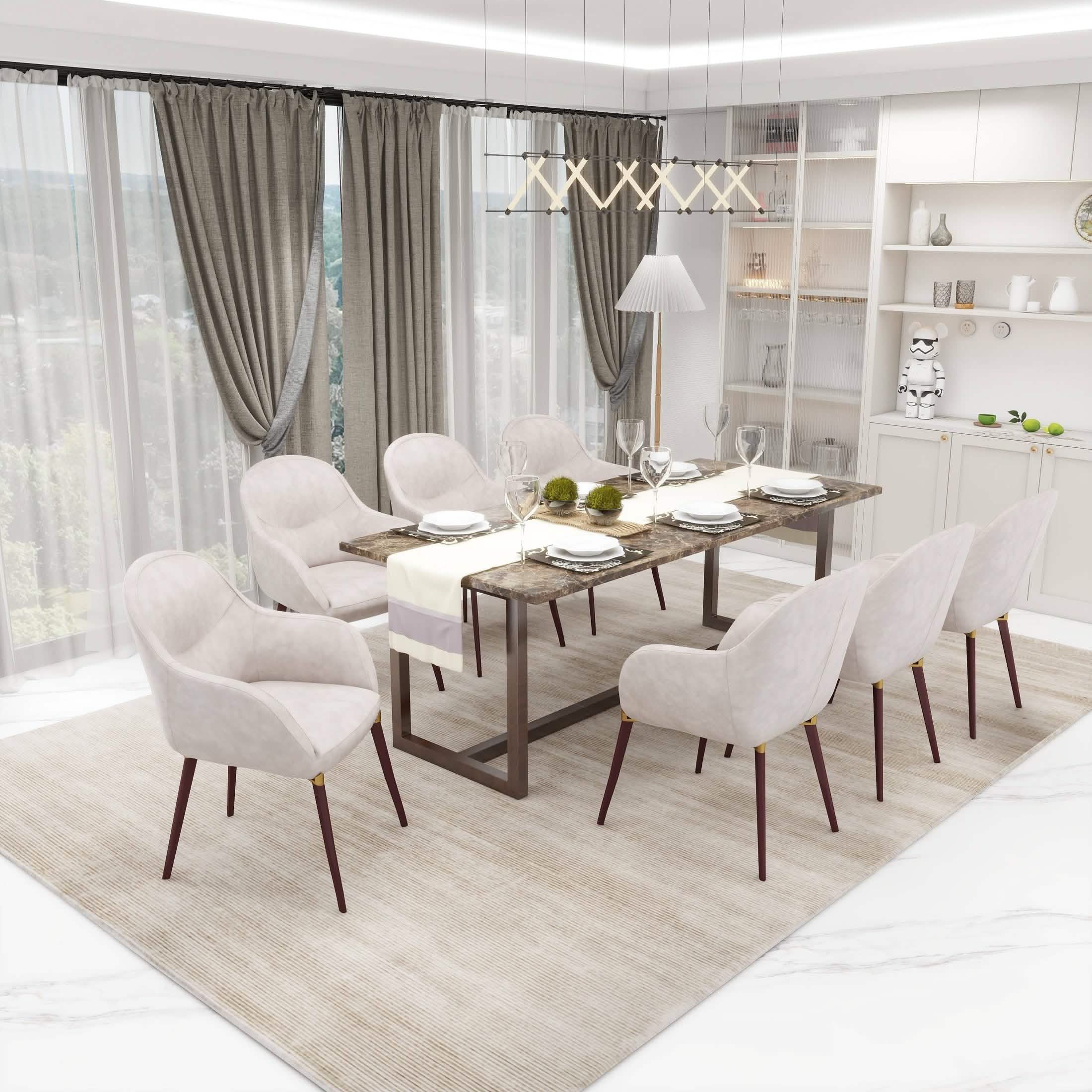 Elias Dining Chair Upholstered in Leather/Velvet and Powder Coated Legs