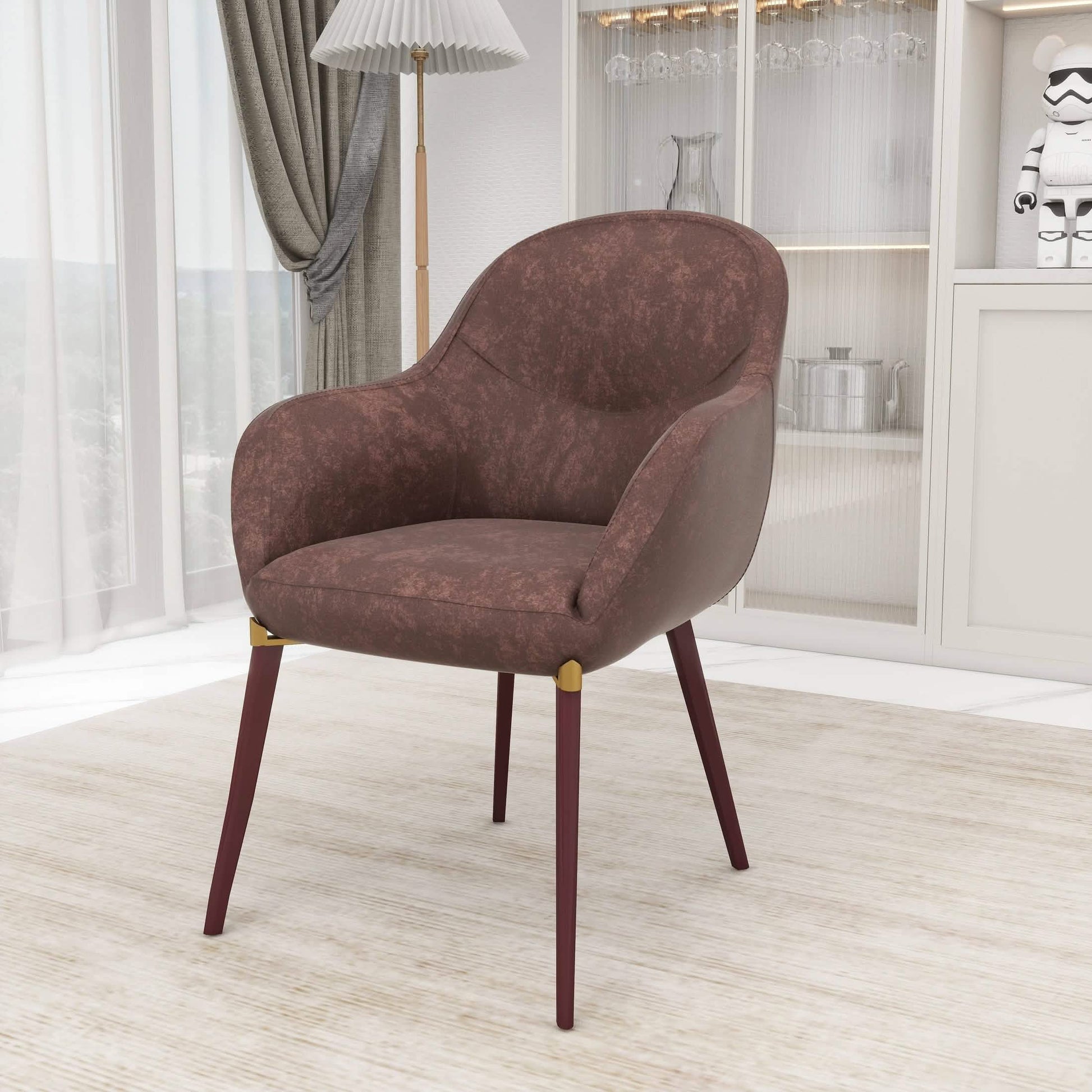 Elias Dining Chair Upholstered in Leather/Velvet and Powder Coated Legs