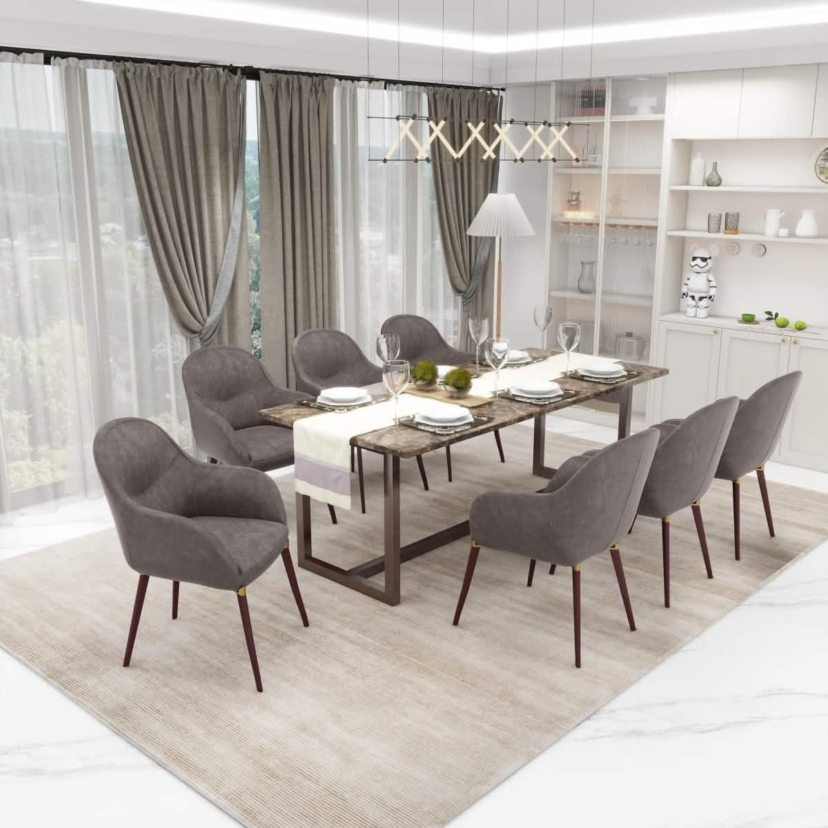 Elias Dining Chair Upholstered in Leather/Velvet and Powder Coated Legs