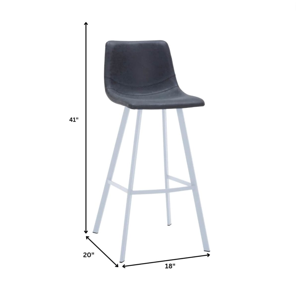 Elland 41" Leather Counter Height Barstool with Stainless Steel Legs and Footrest Set of 2