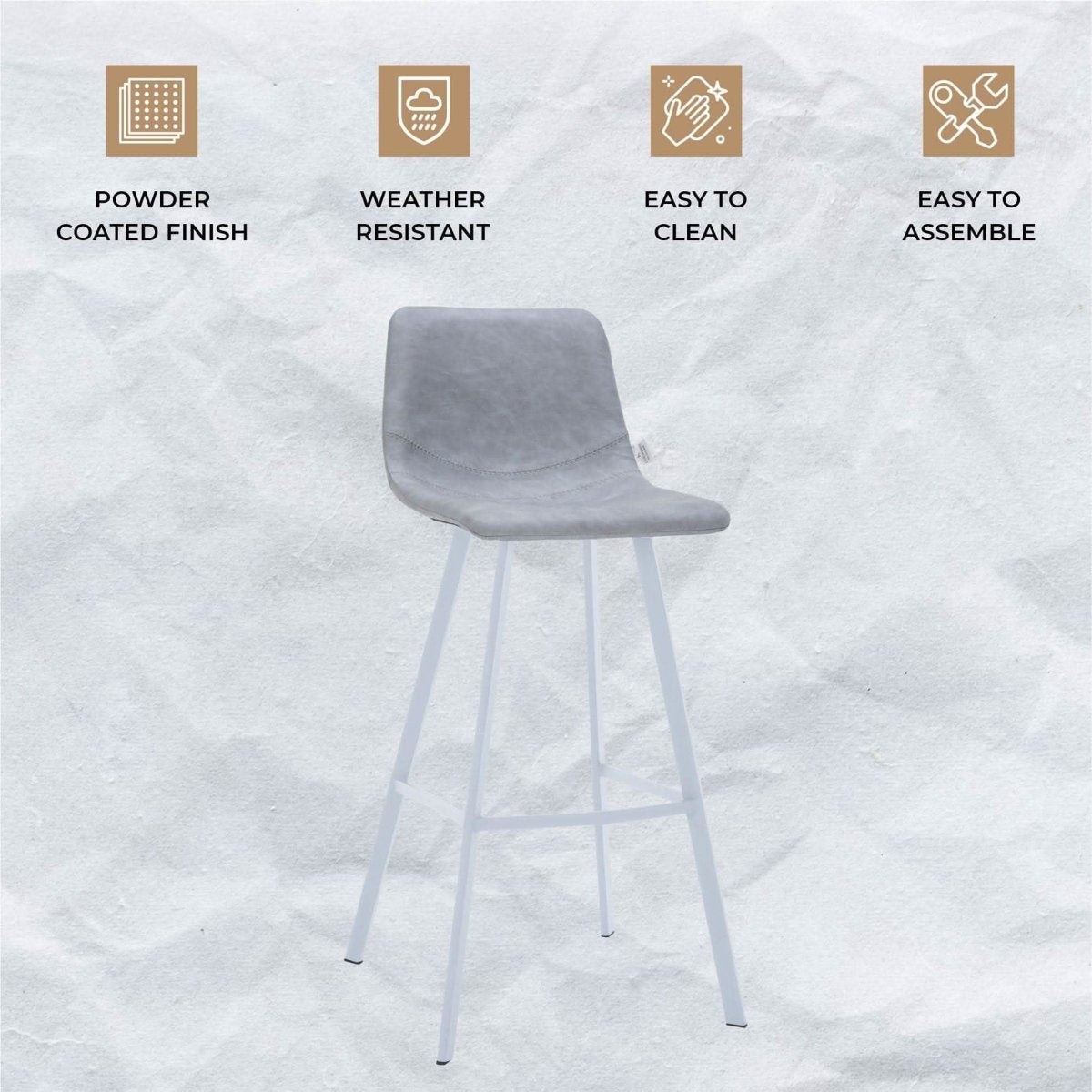 Elland 41" Leather Counter Height Barstool with Stainless Steel Legs and Footrest Set of 2