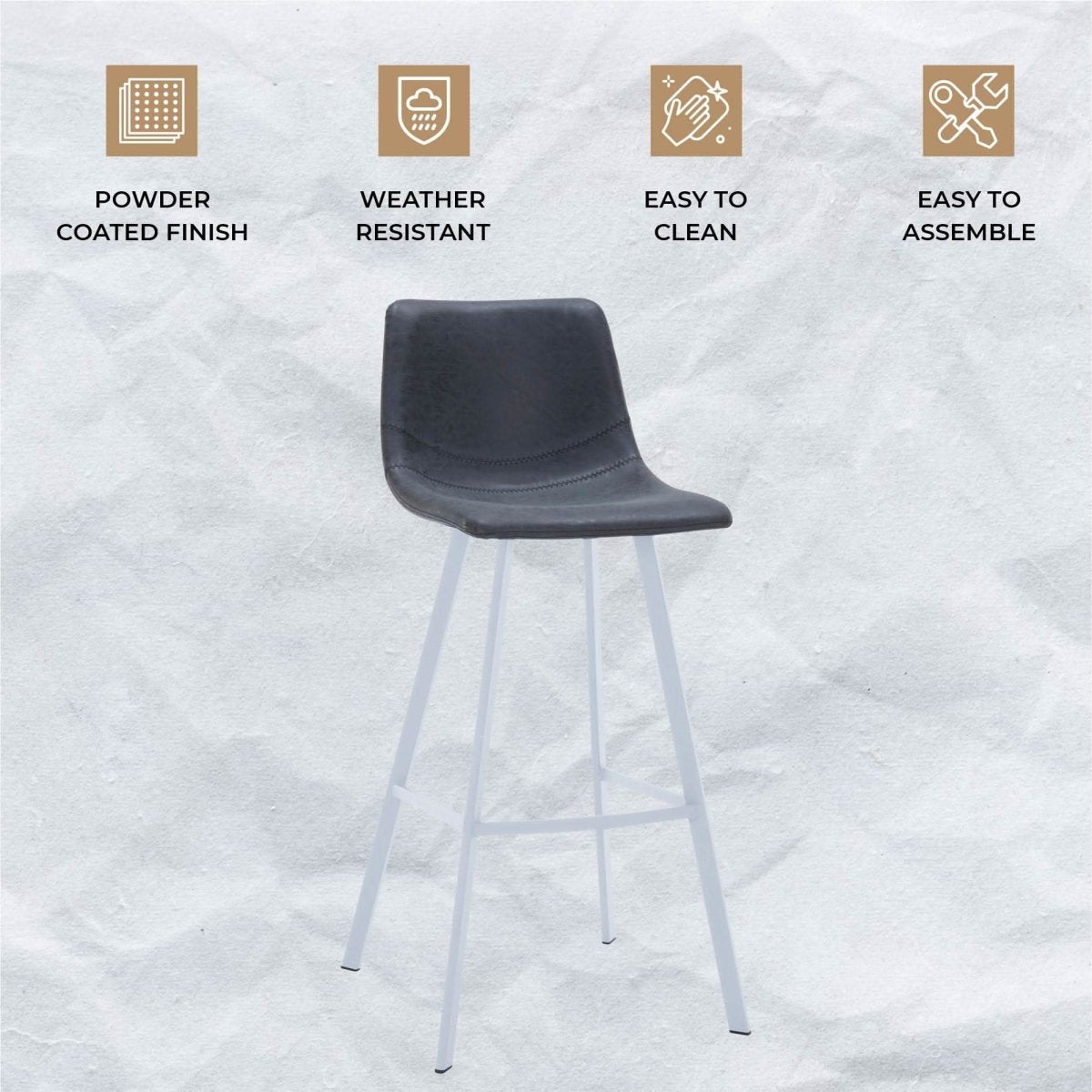 Elland 41" Leather Counter Height Barstool with Stainless Steel Legs and Footrest Set of 2