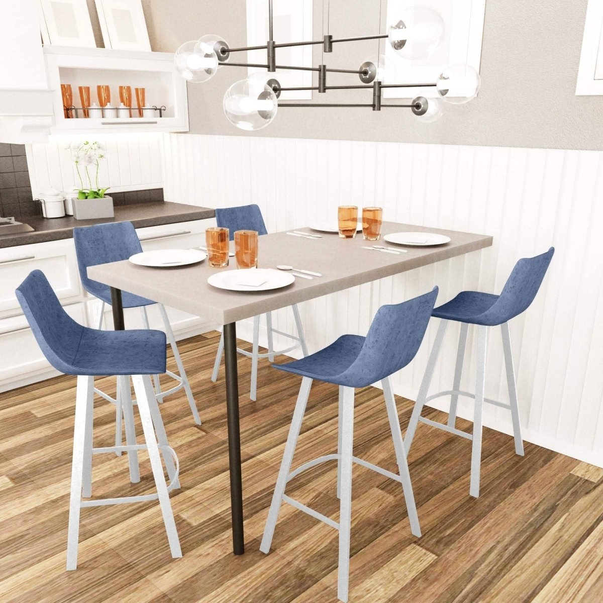 Elland 41" Leather Counter Height Barstool with Stainless Steel Legs and Footrest Set of 2