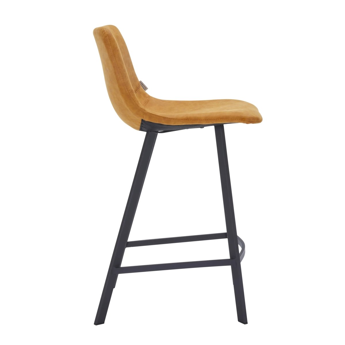 Elland Modern Upholstered Leather Bar Stool With Black Iron Legs & Footrest Set of 2