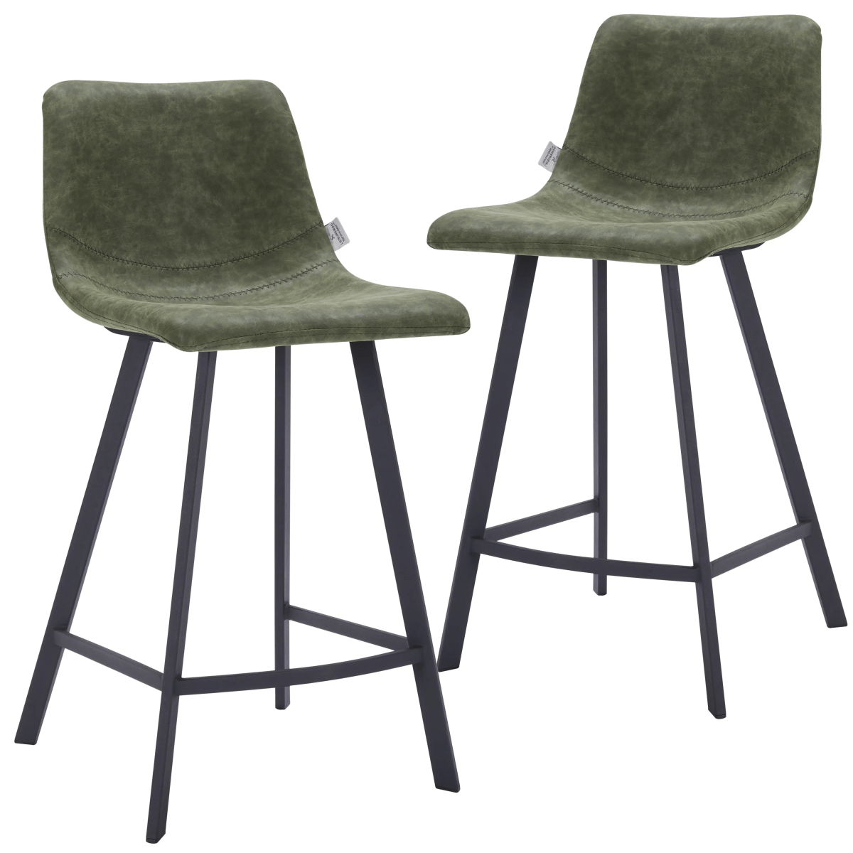 Elland Modern Upholstered Leather Bar Stool With Black Iron Legs & Footrest Set of 2