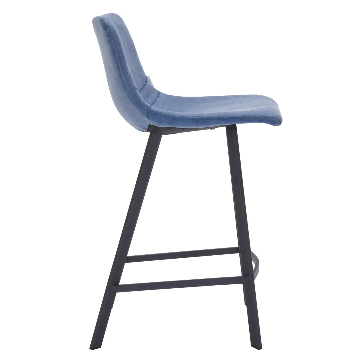 Elland Modern Upholstered Leather Bar Stool With Black Iron Legs & Footrest Set of 2