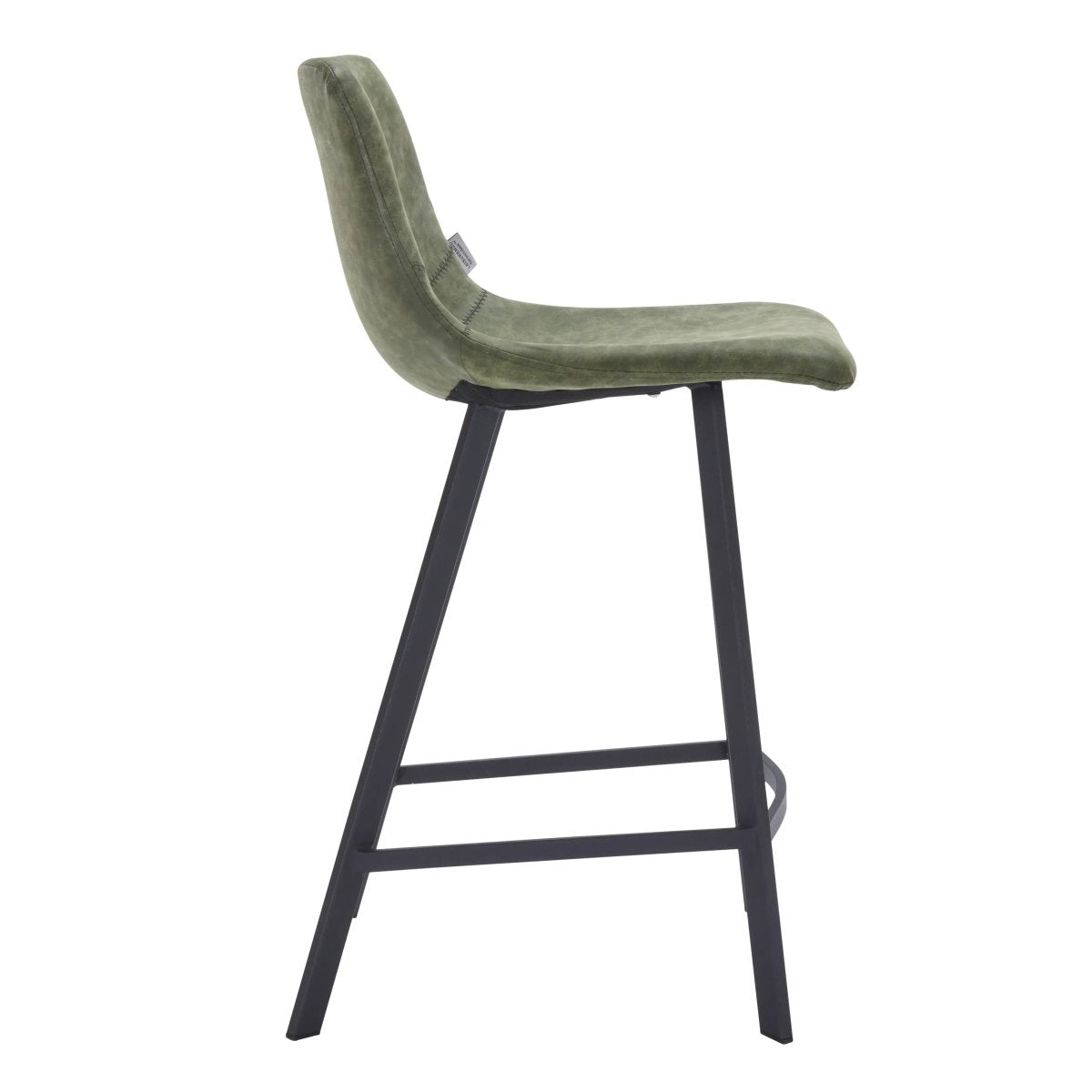 Elland Modern Upholstered Leather Bar Stool With Black Iron Legs & Footrest Set of 2