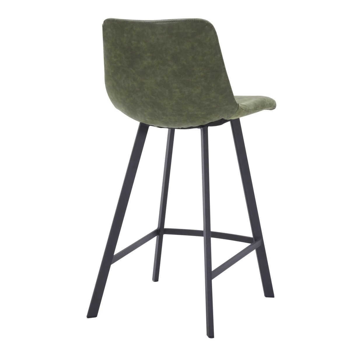 Elland Modern Upholstered Leather Bar Stool With Black Iron Legs & Footrest Set of 2