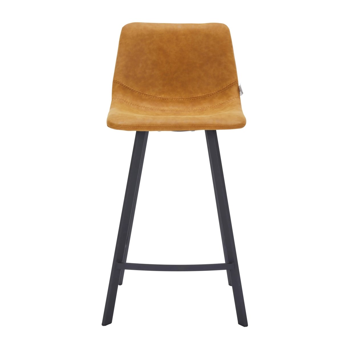 Elland Modern Upholstered Leather Bar Stool With Black Iron Legs & Footrest Set of 2