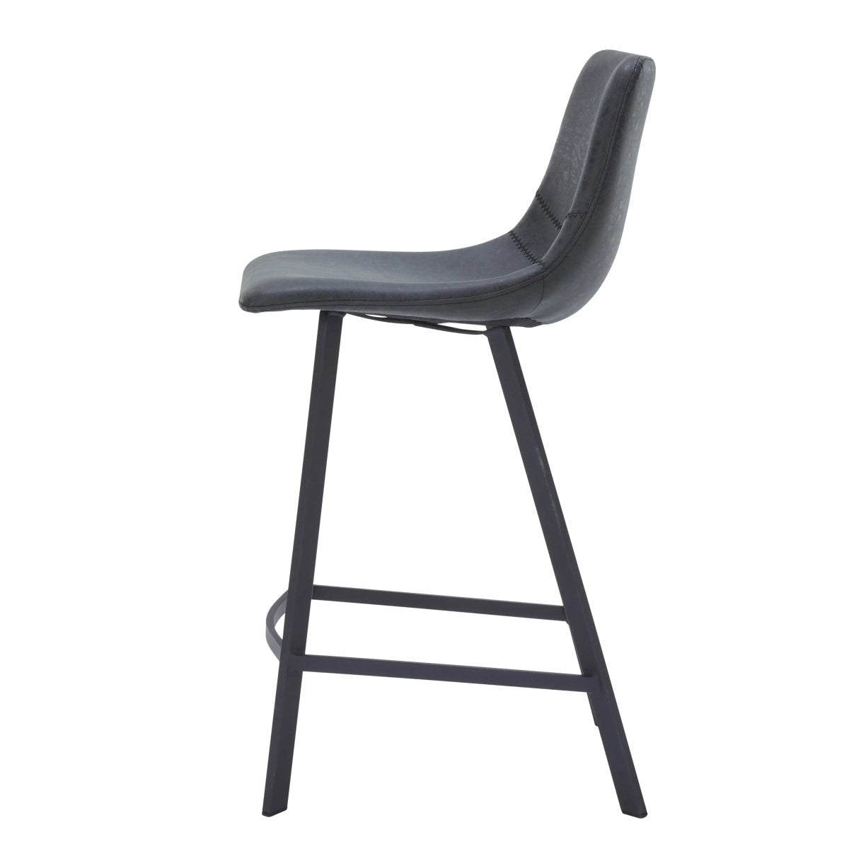 Elland Modern Upholstered Leather Bar Stool With Black Iron Legs & Footrest Set of 2