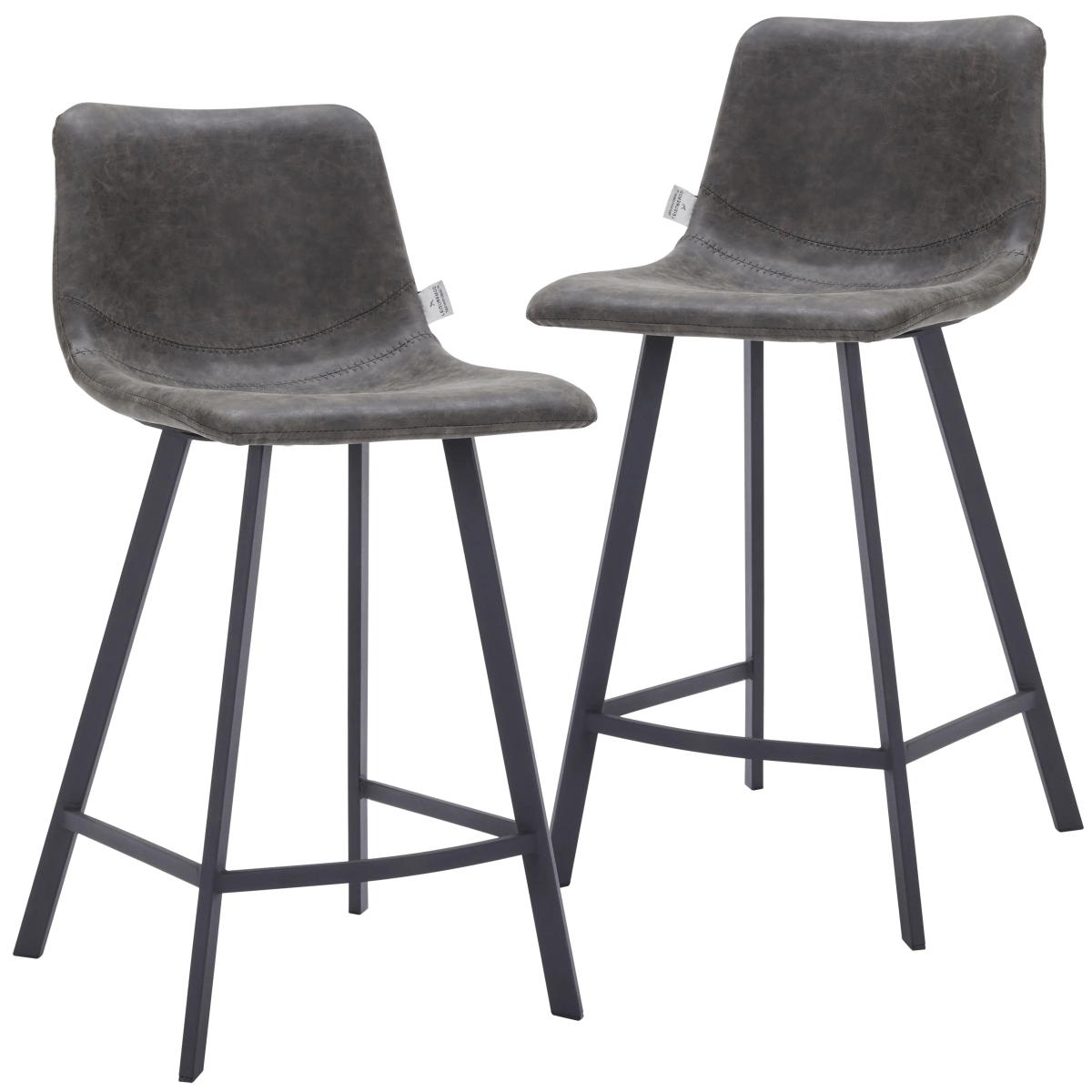 Elland Modern Upholstered Leather Bar Stool With Black Iron Legs & Footrest Set of 2
