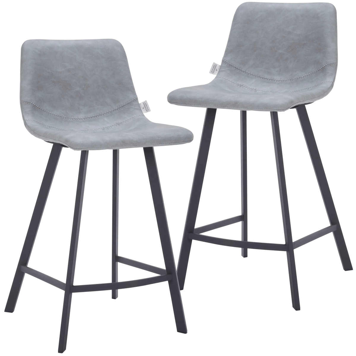 Elland Modern Upholstered Leather Bar Stool With Black Iron Legs & Footrest Set of 2