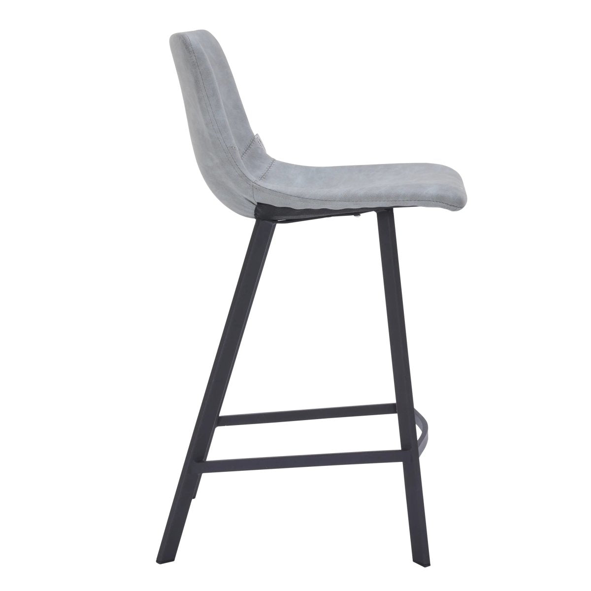 Elland Modern Upholstered Leather Bar Stool With Black Iron Legs & Footrest Set of 2