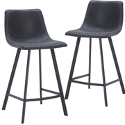 Elland Modern Upholstered Leather Bar Stool With Black Iron Legs & Footrest Set of 2