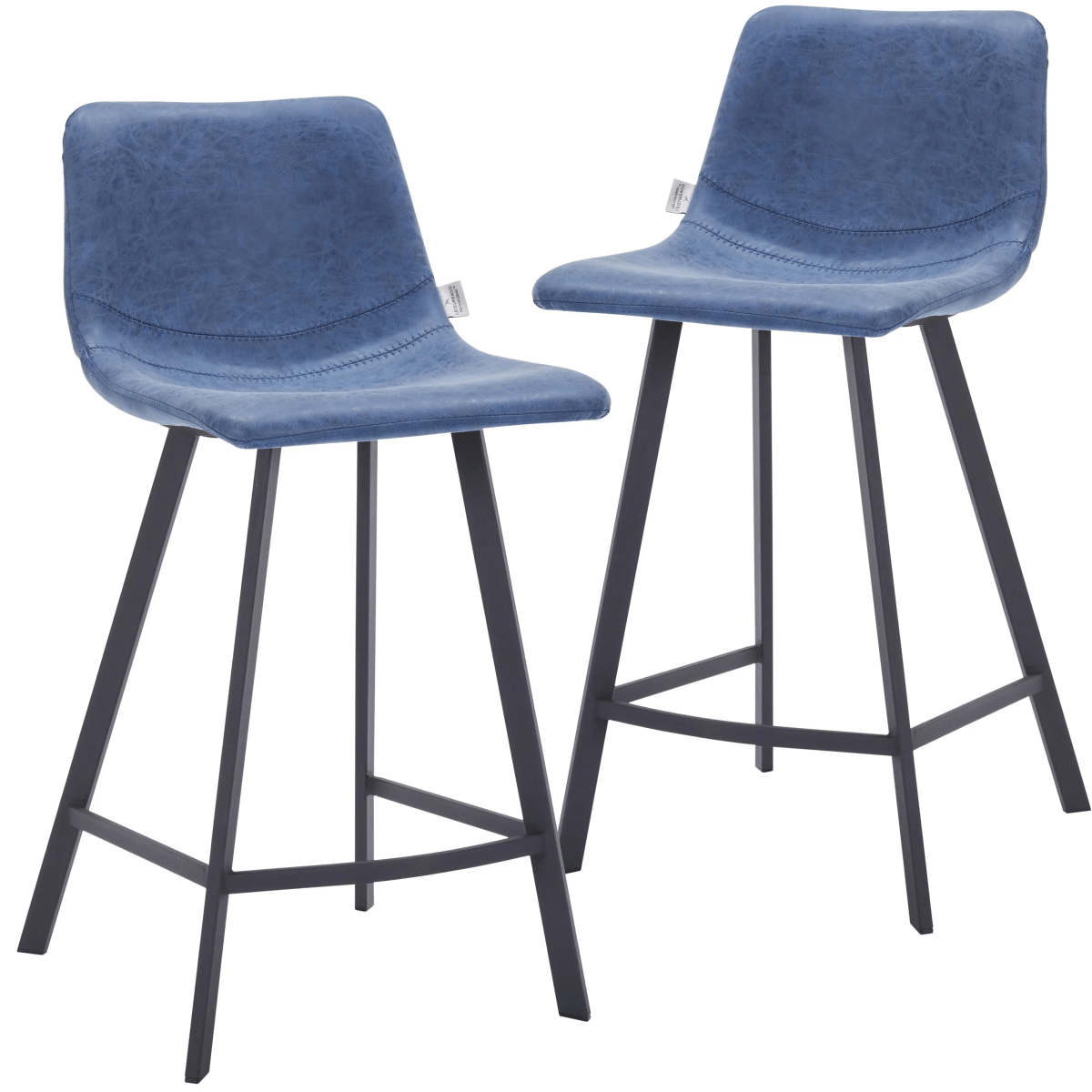 Elland Modern Upholstered Leather Bar Stool With Black Iron Legs & Footrest Set of 2