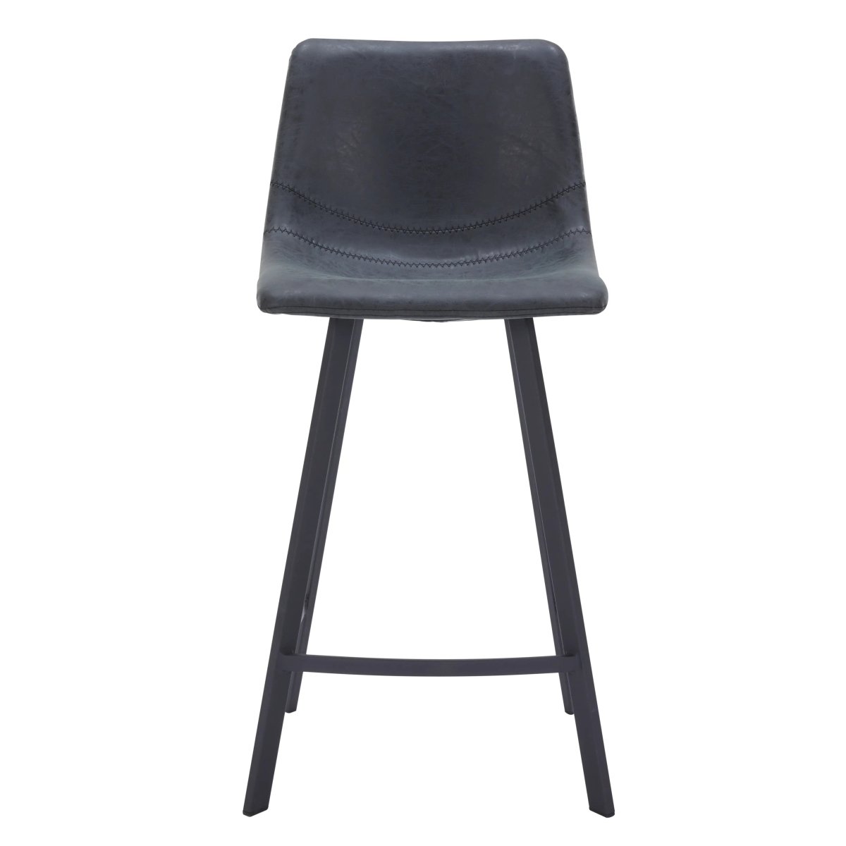 Elland Modern Upholstered Leather Bar Stool With Black Iron Legs & Footrest Set of 2