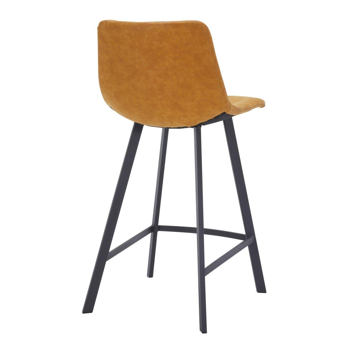 Elland Modern Upholstered Leather Bar Stool With Black Iron Legs & Footrest Set of 2
