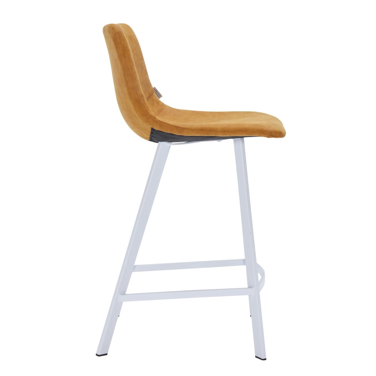 Elland Modern Upholstered Leather Bar Stool With White Iron Legs & Footrest Set of 2