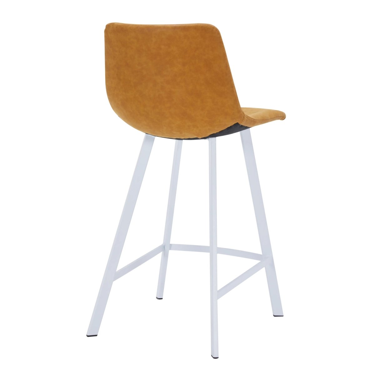 Elland Modern Upholstered Leather Bar Stool With White Iron Legs & Footrest Set of 2
