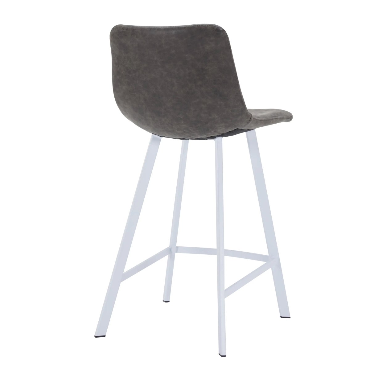 Elland Modern Upholstered Leather Bar Stool With White Iron Legs & Footrest Set of 2