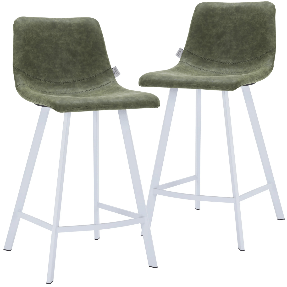 Elland Modern Upholstered Leather Bar Stool With White Iron Legs & Footrest Set of 2