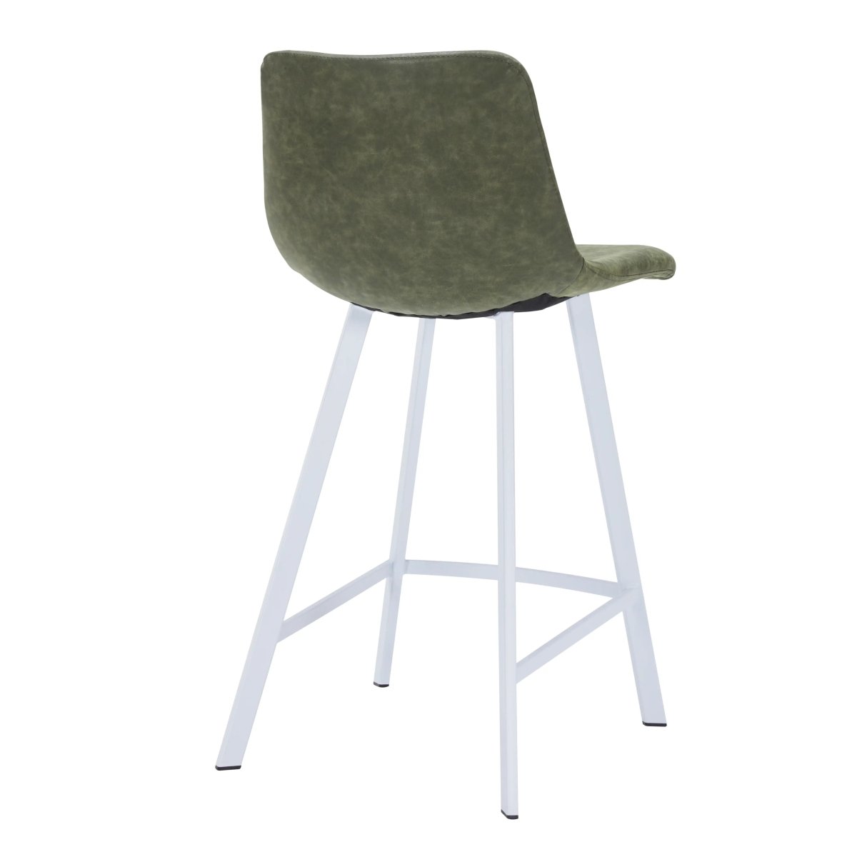 Elland Modern Upholstered Leather Bar Stool With White Iron Legs & Footrest Set of 2