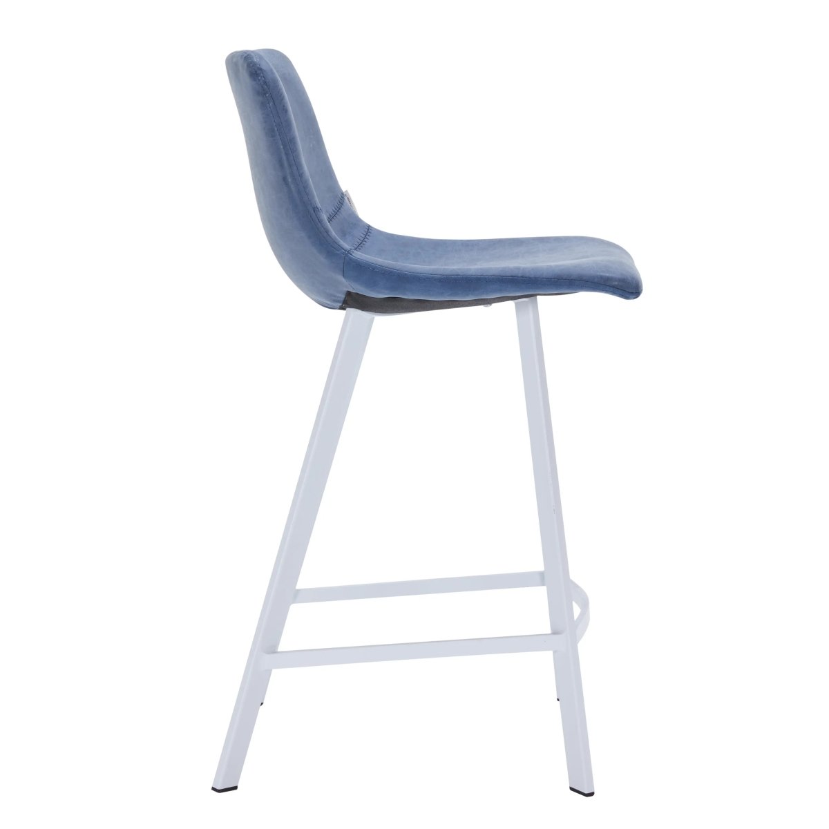 Elland Modern Upholstered Leather Bar Stool With White Iron Legs & Footrest Set of 2