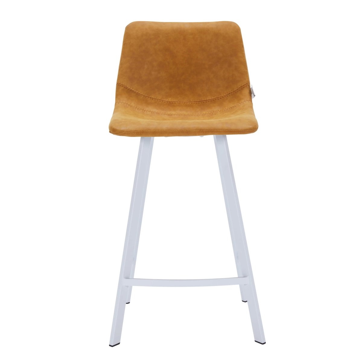 Elland Modern Upholstered Leather Bar Stool With White Iron Legs & Footrest Set of 2