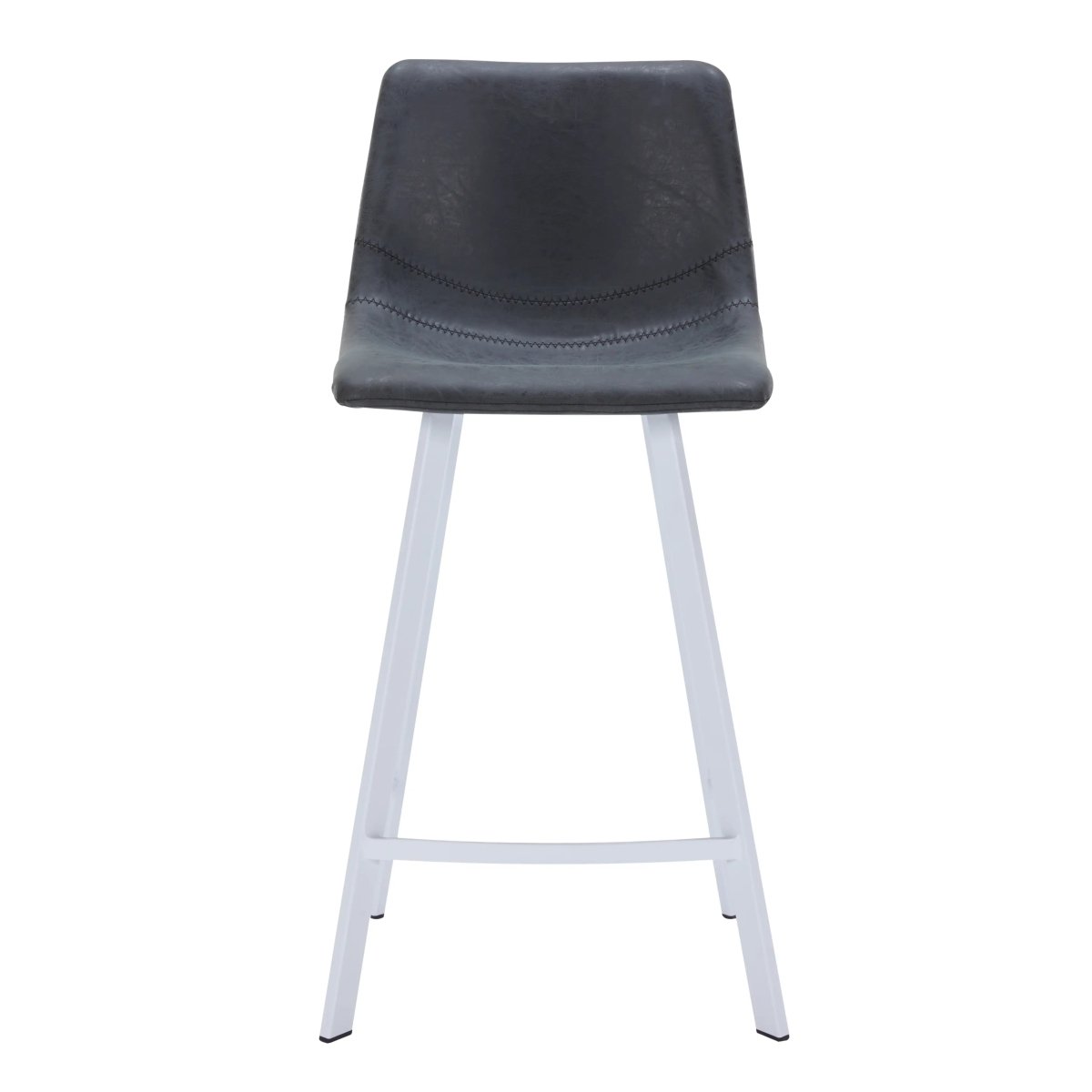 Elland Modern Upholstered Leather Bar Stool With White Iron Legs & Footrest Set of 2