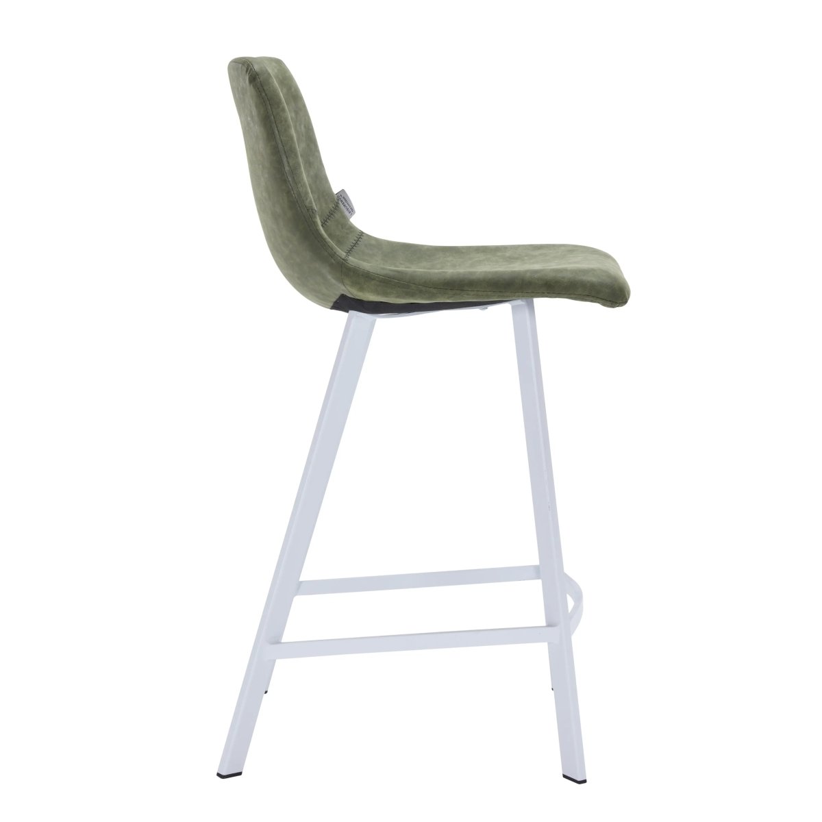 Elland Modern Upholstered Leather Bar Stool With White Iron Legs & Footrest Set of 2