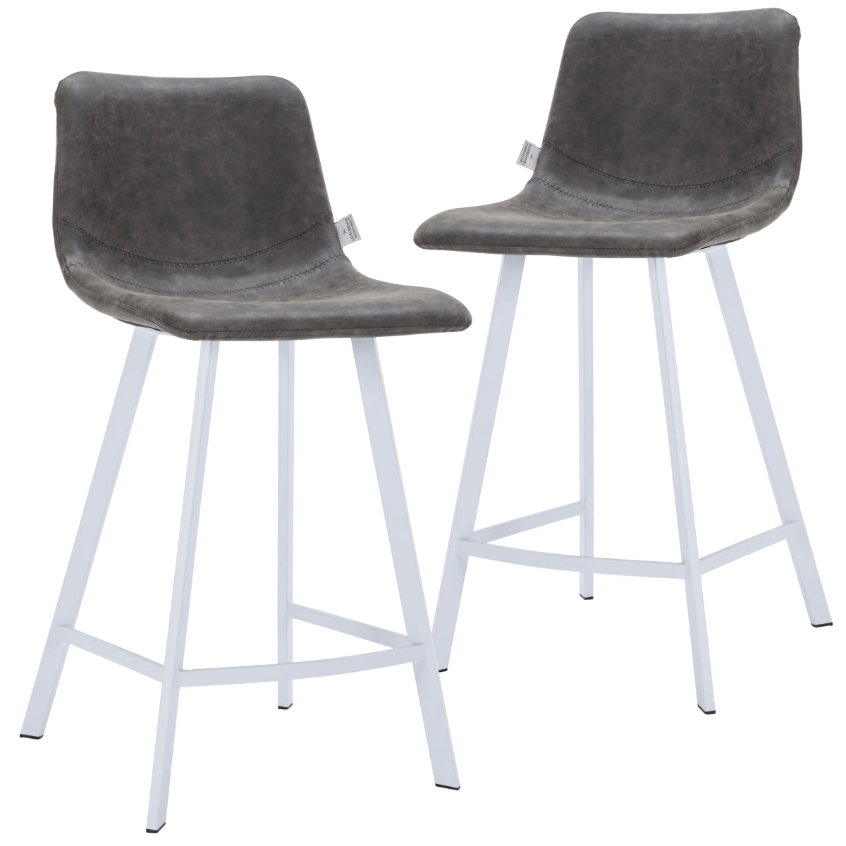 Elland Modern Upholstered Leather Bar Stool With White Iron Legs & Footrest Set of 2