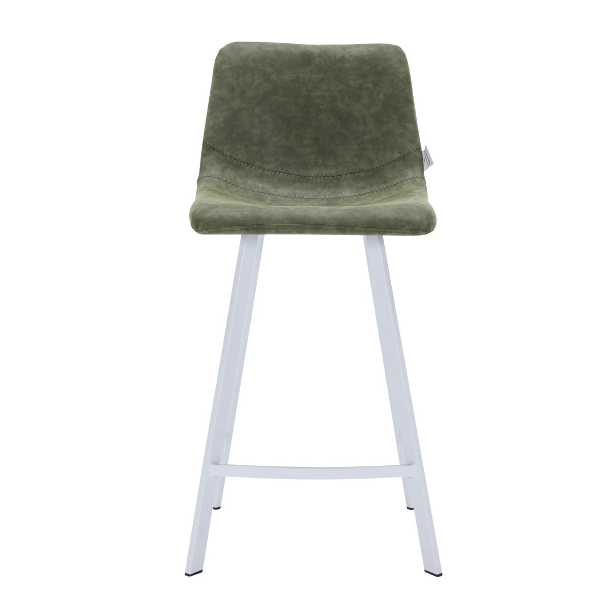 Elland Modern Upholstered Leather Bar Stool With White Iron Legs & Footrest Set of 2