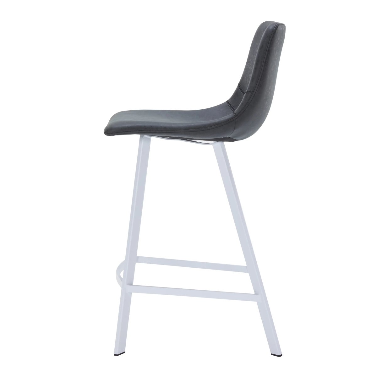 Elland Modern Upholstered Leather Bar Stool With White Iron Legs & Footrest Set of 2