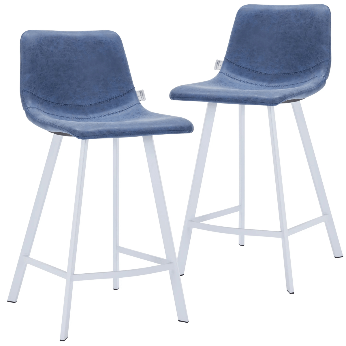 Elland Modern Upholstered Leather Bar Stool With White Iron Legs & Footrest Set of 2