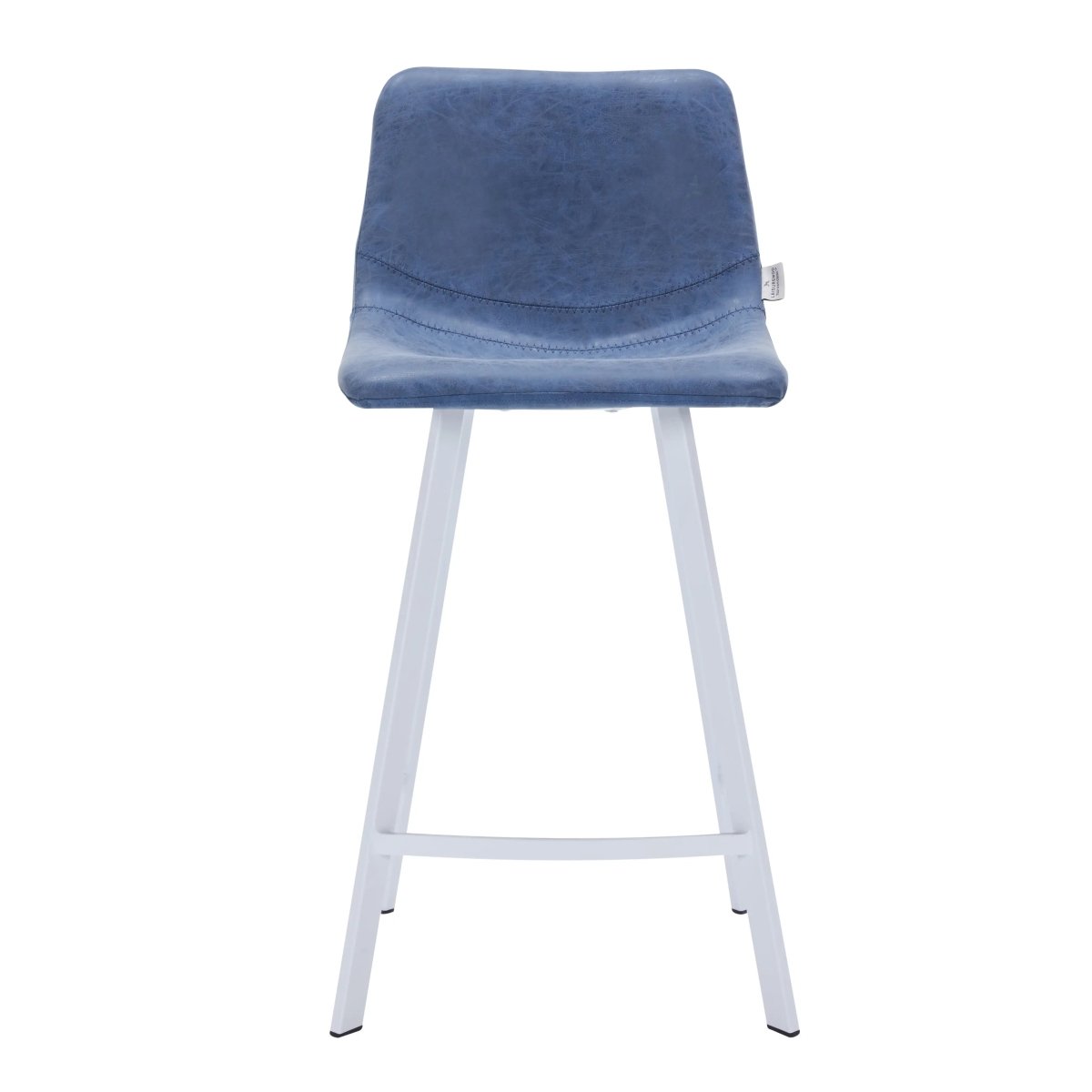 Elland Modern Upholstered Leather Bar Stool With White Iron Legs & Footrest Set of 2