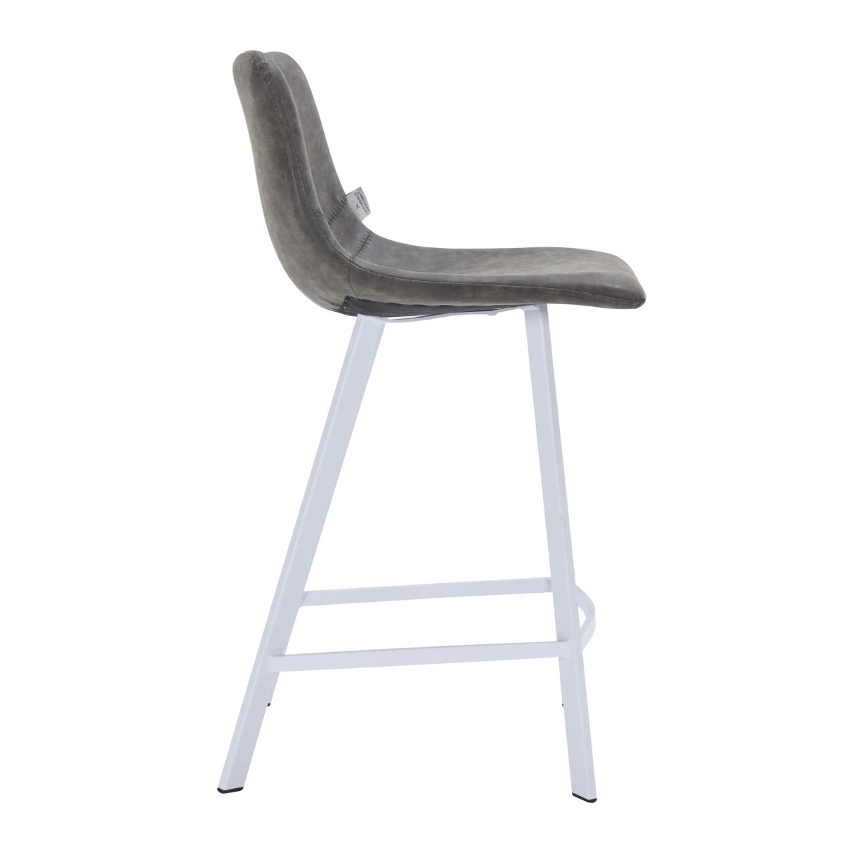Elland Modern Upholstered Leather Bar Stool With White Iron Legs & Footrest Set of 2