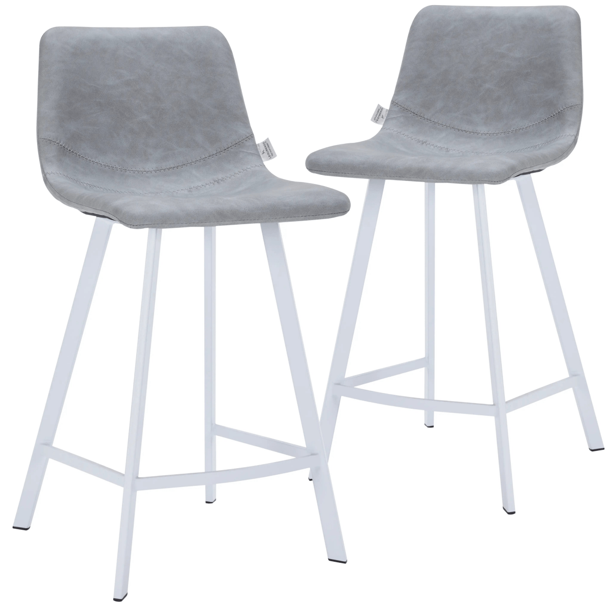 Elland Modern Upholstered Leather Bar Stool With White Iron Legs & Footrest Set of 2