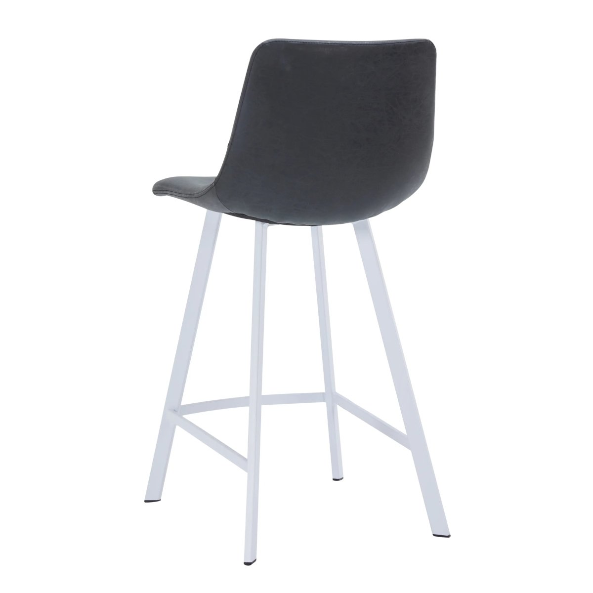Elland Modern Upholstered Leather Bar Stool With White Iron Legs & Footrest Set of 2