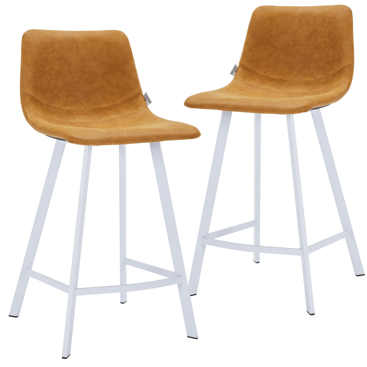 Elland Modern Upholstered Leather Bar Stool With White Iron Legs & Footrest Set of 2