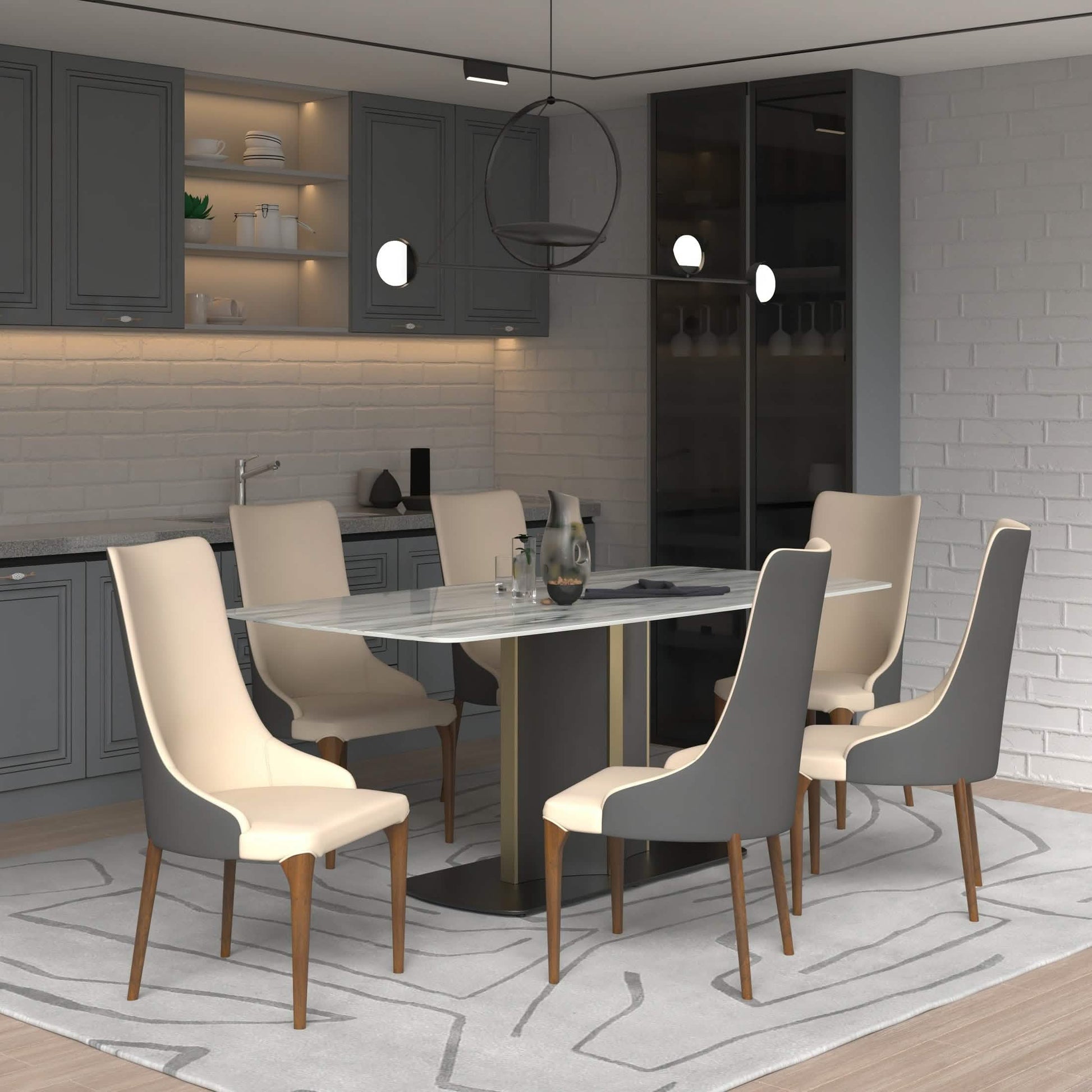 Elm Dining Chair with a Leather/Velvet Seat and a Two - Tone Color Design Backrest in Ash Wood