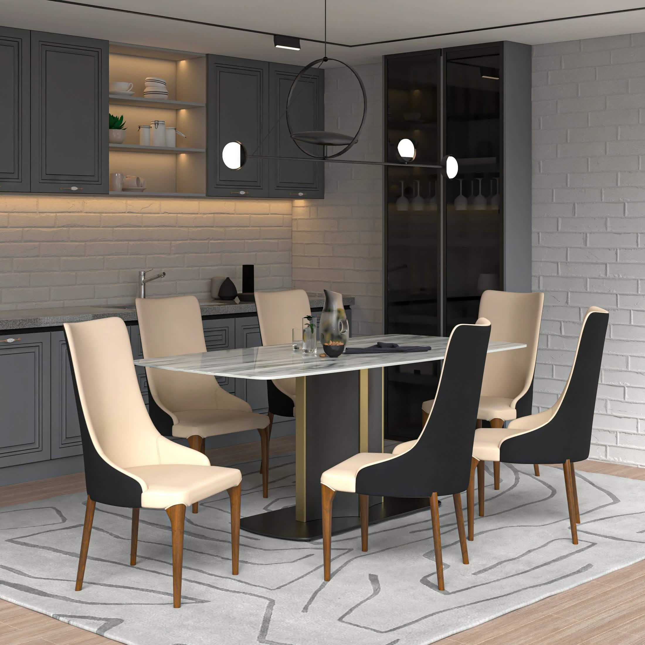 Elm Dining Chair with a Leather/Velvet Seat and a Two - Tone Color Design Backrest in Ash Wood
