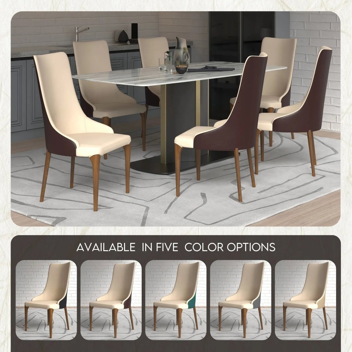 Elm Dining Chair with a Leather/Velvet Seat and a Two - Tone Color Design Backrest in Ash Wood Set of 4