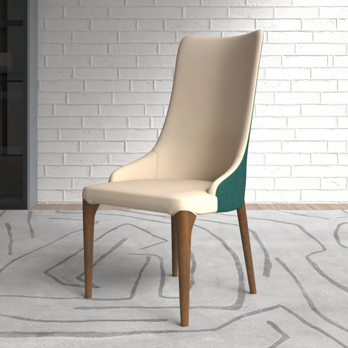 Elm Dining Chair with a Leather/Velvet Seat and a Two - Tone Color Design Backrest in Ash Wood Set of 4