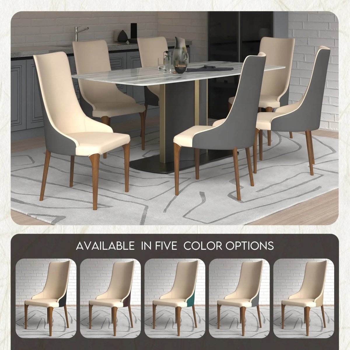 Elm Dining Chair with a Leather/Velvet Seat and a Two - Tone Color Design Backrest in Ash Wood Set of 4