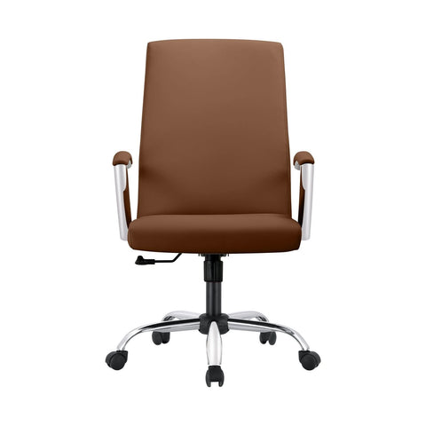 Evander Modern Swivel Office Chair in Faux Leather with Adjustable Height and Silver Frame